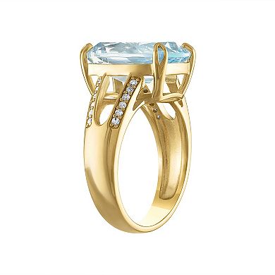 Tiara 14k Gold Over Silver Blue Topaz & 1/10 Carat T.W. Diamond Ring