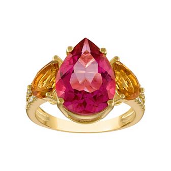 Tiara 14k Gold Over Silver Pink Topaz & Citrine 1/10 Carat T.W. Diamond Ring