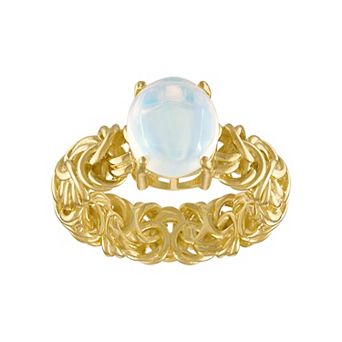 Tiara 14k Gold Over Silver White Opal Byzantine Ring