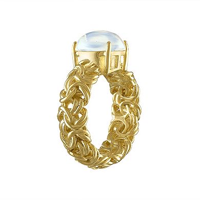 Tiara 14k Gold Over Silver White Opal Byzantine Ring