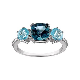 Tiara Sterling Silver Blue Topaz & Diamond Accent Ring