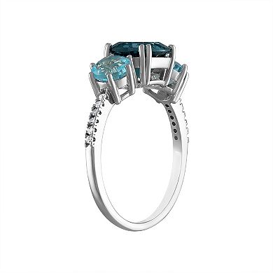 Tiara Sterling Silver Blue Topaz & Diamond Accent Ring