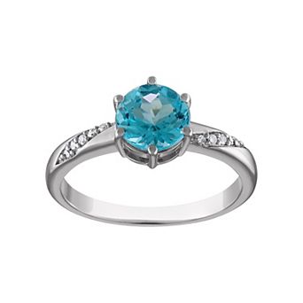 Tiara Sterling Silver Swiss Blue Topaz & Diamond Accent Ring