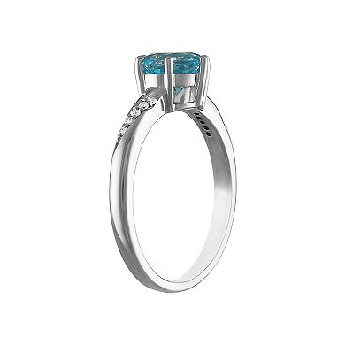 Tiara Sterling Silver Swiss Blue Topaz & Diamond Accent Ring