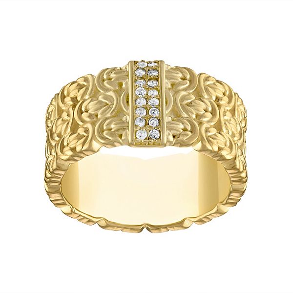 Tiara 14k Gold Over Silver 1/4 Carat T.W. Diamond Byzantine Ring