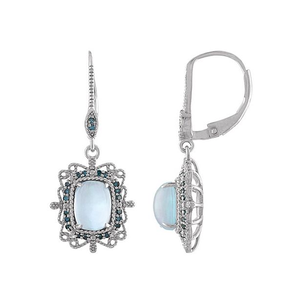 Tiara Sterling Silver White Opal Blue Diamond Accent Drop Earrings