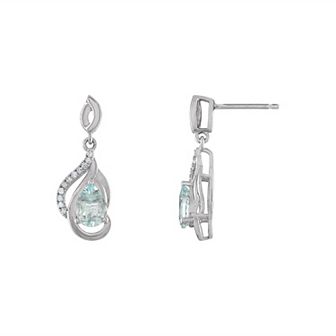Tiara Sterling Silver Aquamarine & 1/10 Carat T.W. Diamond Drop Earrings