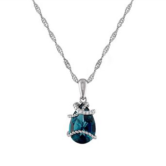 Tiara Sterling Silver London Blue Topaz & Diamond Accent Pendant