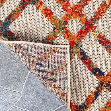 Superior Geometric Modern Diamond Lattice Indoor Outdoor Area Rug