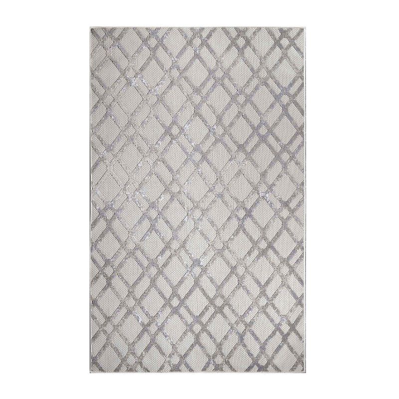 Superior Geometric Modern Diamond Lattice Indoor Outdoor Area Rug, Grey, 8X10 Ft