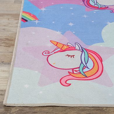 Superior Rainbow Unicorn Bright Colorful Patterned Non-Slip Area Rug
