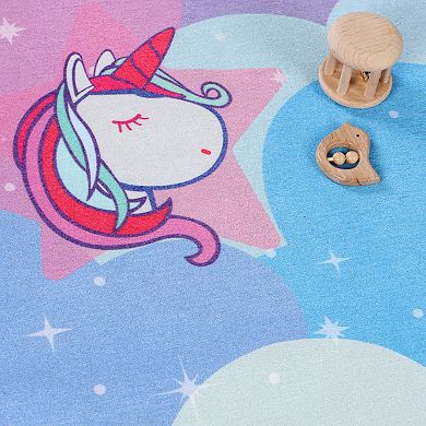 Superior Rainbow Unicorn Bright Colorful Patterned Non-Slip Area Rug