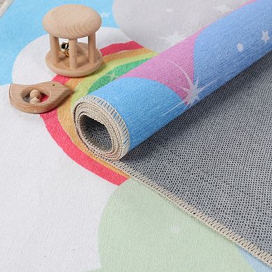 Superior Rainbow Unicorn Bright Colorful Patterned Non-Slip Area Rug