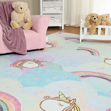 Superior Rainbow Unicorn Bright Colorful Patterned Non-Slip Area Rug