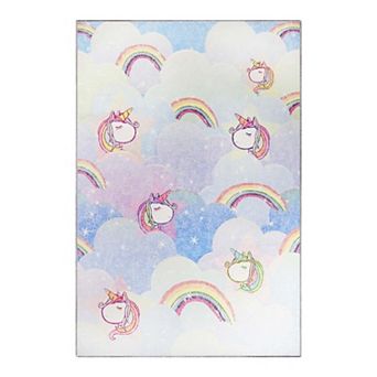 Superior Rainbow Unicorn Bright Colorful Patterned Non-Slip Area Rug
