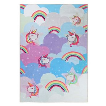 Superior Rainbow Unicorn Bright Colorful Patterned Non-Slip Area Rug