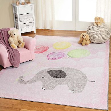 Superior Elephant Bright Colorful Patterned Kids Non-Slip Area Rug