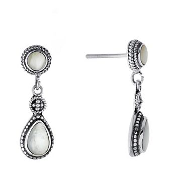 Main and Sterling Oxidized Sterling Silver Mother Of Pearl Teardrop Post Earrings