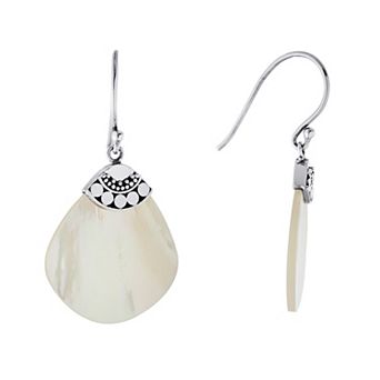 Main and Sterling Oxidized Sterling Silver Mother Of Pearl Abstract Drop Earrings