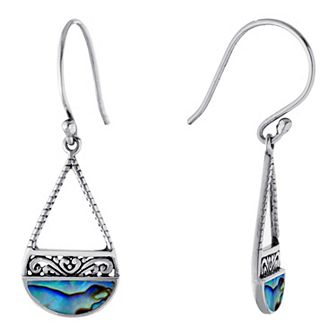 Main and Sterling Oxidized Sterling Silver Open Abalone Textured Teardrop Earrings