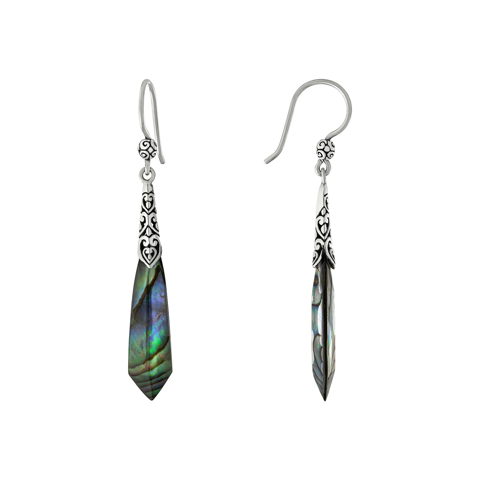 Main and Sterling Oxidized Sterling Silver Abalone Swirl Drop Earrings, Wom