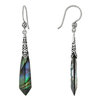 Main and Sterling Oxidized Sterling Silver Abalone Swirl Drop Earrings