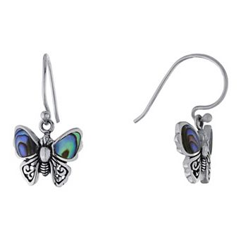 Main and Sterling Oxidized Sterling Silver Abalone Butterfly Drop Earrings