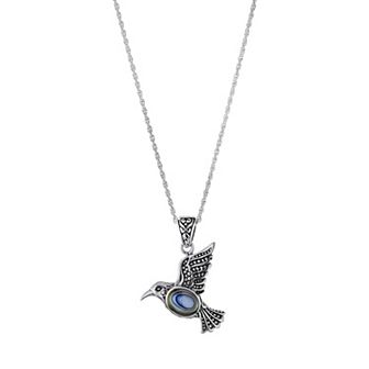 Main and Sterling Oxidized Sterling Silver Abalone Bird Pendant Necklace