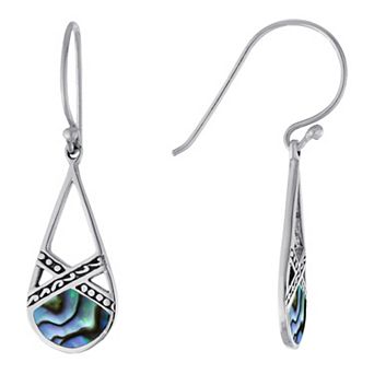 Main and Sterling Oxidized Sterling Silver Abalone Open Textured Teardrop Earrings