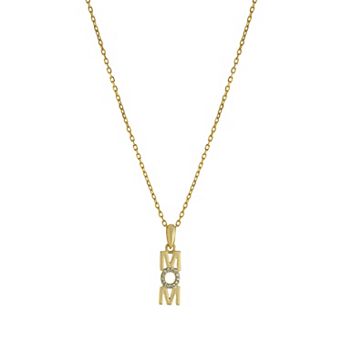 Main and Sterling 14k Gold Over Silver Cubic Zirconia "MOM" Pendant Necklace