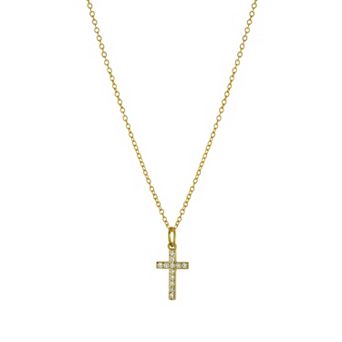 Main and Sterling 14k Gold Over Silver Cubic Zirconia Cross Pendant Necklace