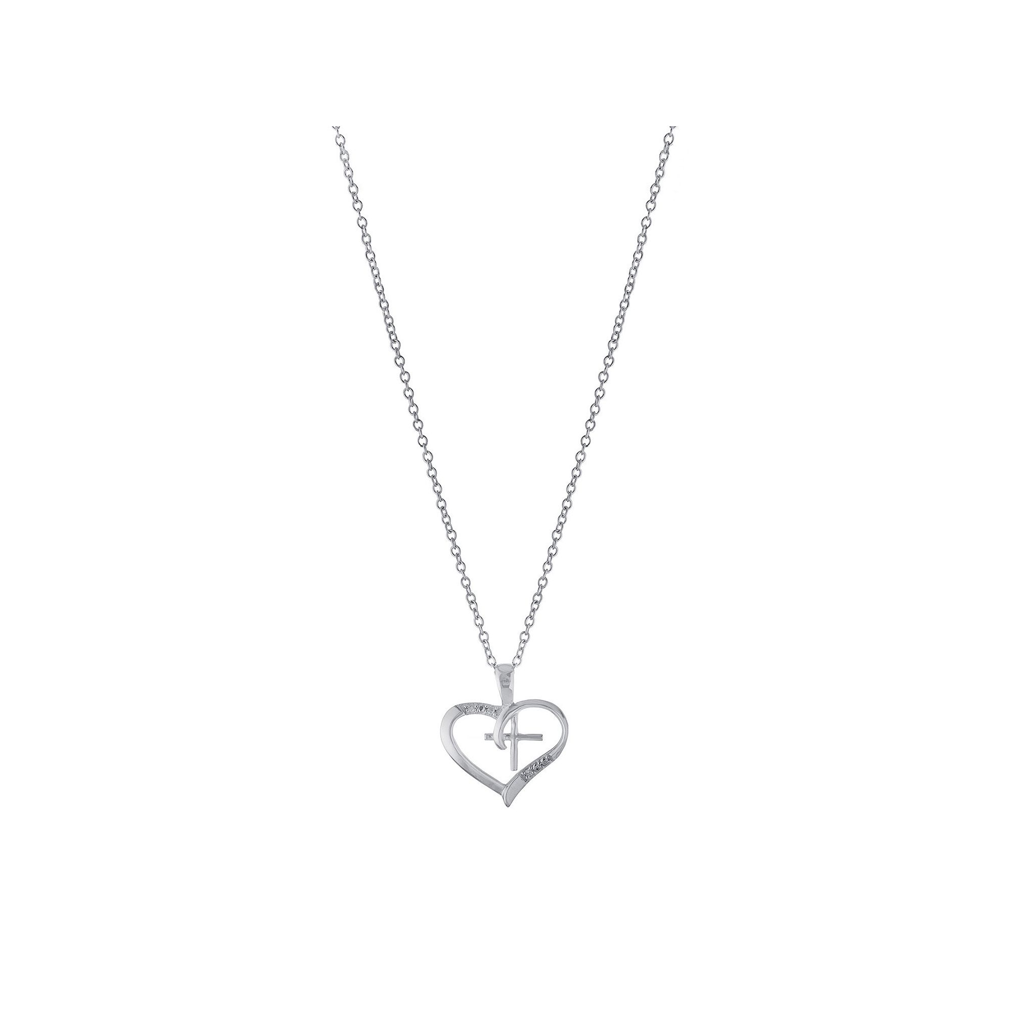 Main and Sterling Sterling Silver Cubic Zirconia Open Heart & Cross Pendan