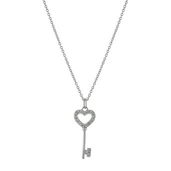 Main and Sterling Sterling Silver Cubic Zirconia Open Heart Key Pendant Necklace