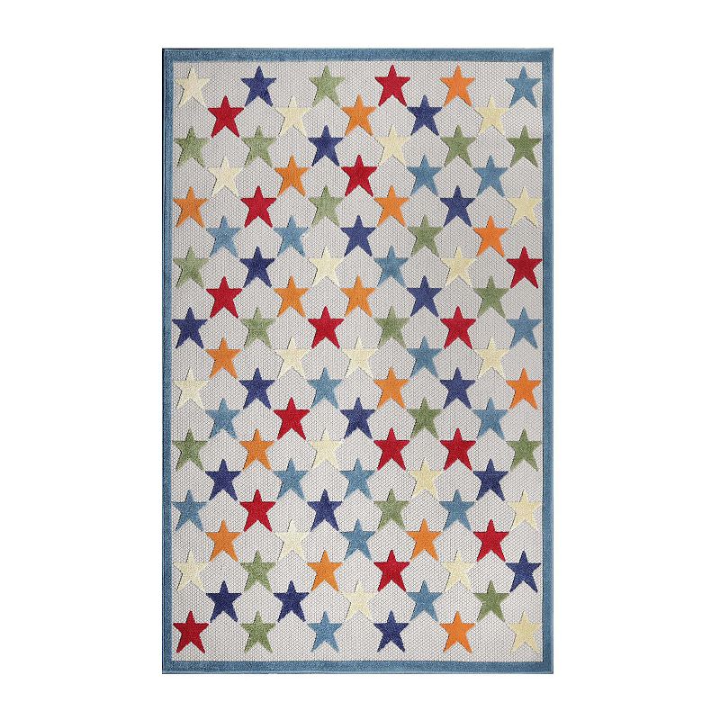 Superior Modern Stars Indoor Outdoor Area Rug, Beig/Green, 8X10 Ft