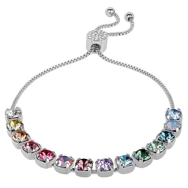 Brilliance Crystal Row Adjustable Bracelet - Silver Tone