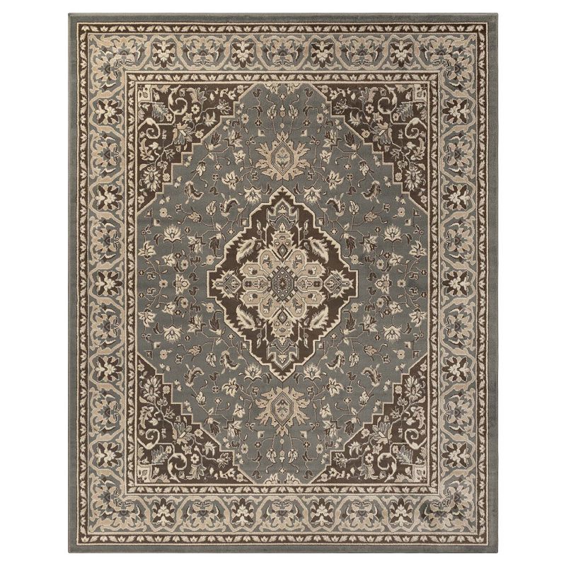 Traditional Oriental Floral Medallion Indoor Runner Rug  Grey  2 6  X 12