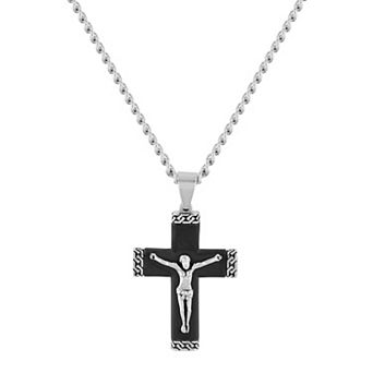Steel Nation Men's Black Stainless Steel Crucifix Pendant Necklace