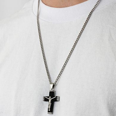 Steel Nation Men's Black Stainless Steel Crucifix Pendant Necklace