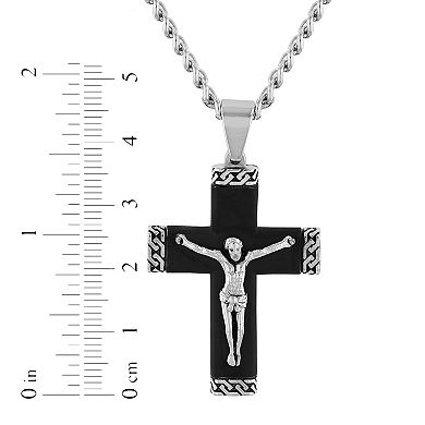 Steel Nation Men's Black Stainless Steel Crucifix Pendant Necklace