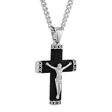 Steel Nation Men's Black Stainless Steel Crucifix Pendant Necklace