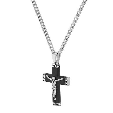 Steel Nation Men's Black Stainless Steel Crucifix Pendant Necklace