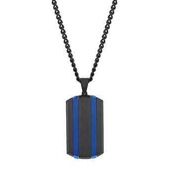 Steel Nation Men's Black & Blue Stainless Steel Dog Tag Pendant Necklace