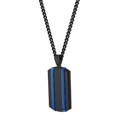 Steel Nation Men's Black & Blue Stainless Steel Dog Tag Pendant Necklace