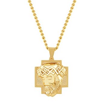 Steel Nation Men's Gold Tone Stainless Steel Jesus Cross Pendant Necklace