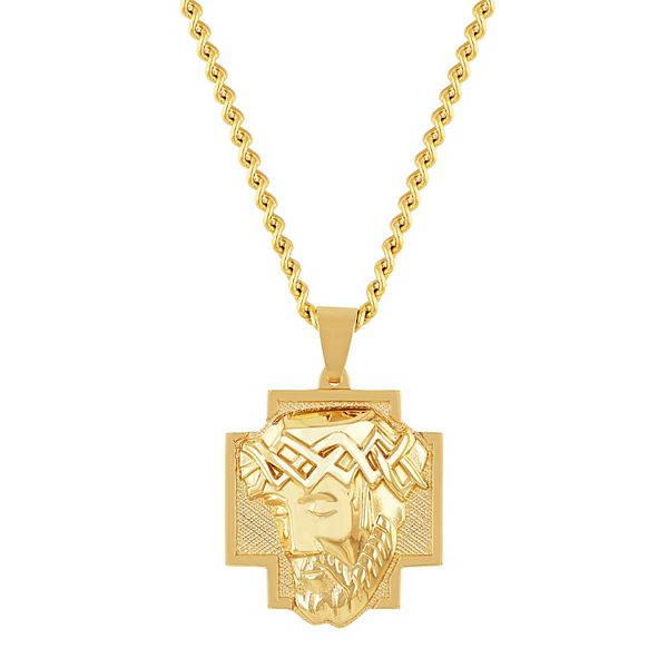 Steel Nation Men's Gold Tone Stainless Steel Jesus Cross Pendant Necklace