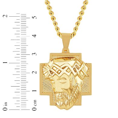 Steel Nation Men's Gold Tone Stainless Steel Jesus Cross Pendant Necklace