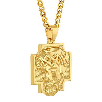 Steel Nation Men's Gold Tone Stainless Steel Jesus Cross Pendant Necklace