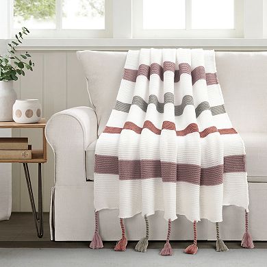 Lush Decor Boho Knitted Braided Tassel Throw