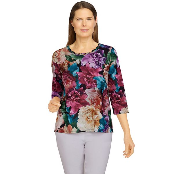 Plus Size Alfred Dunner Classics Realistic Flowers Knit Top