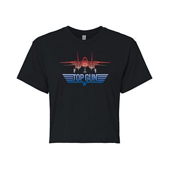 Juniors' Top Gun Logo Jet Cropped Graphic Tee